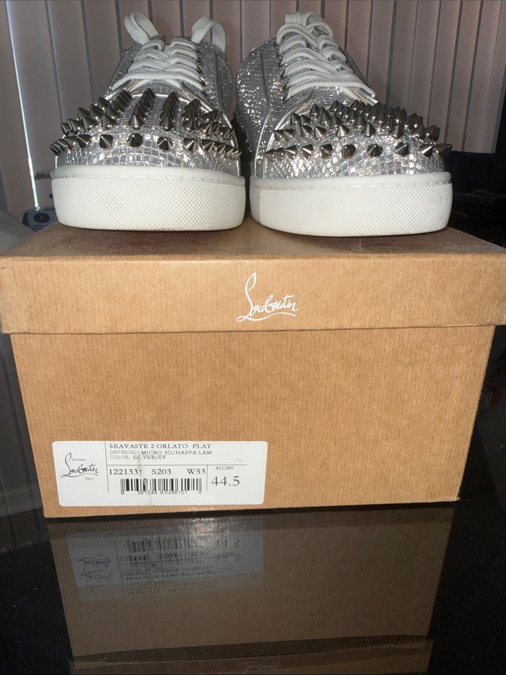 Christian Louboutin Silver Crystal Spike Low-Top Sneakers